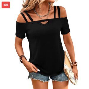 Cold Shoulder T-Shirt Loose Fit Off Shoulder Summer Top